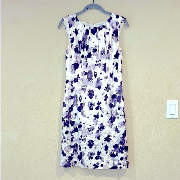 Ann Taylor Purple and White modern abstract Sheath Dress Bateau Neckline size 2 - Picture 1 of 9